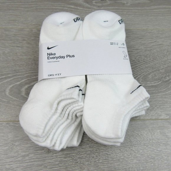 Nike Everyday Plus No Show Socks 6 Pack Mens Size 8-12 White Dri-Fit NEW - Picture 2 of 7